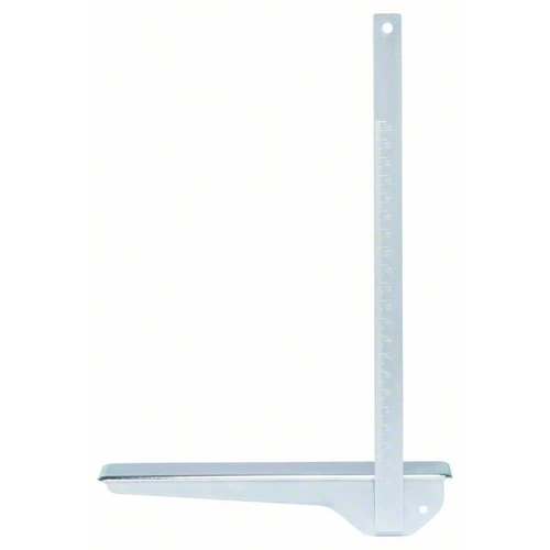 Ein Winkelmessgerät aus Metall mit einem langen senkrechten Lineal und einem kürzeren waagerechten Arm, ideal zum Messen von Winkeln.